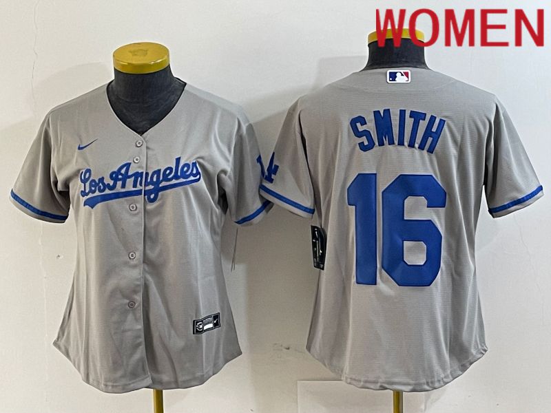 Women Los Angeles Dodgers #16 Smith Grey Game Nike 2024 MLB Jersey style 1